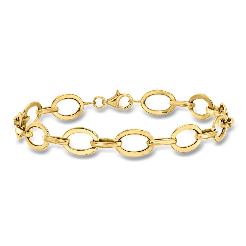 14kt yellow gold flat oval-link bracelet with round clasp details