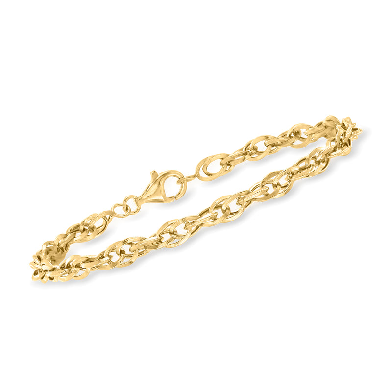 14kt yellow gold interlocking double-oval link bracelet with polished chain links