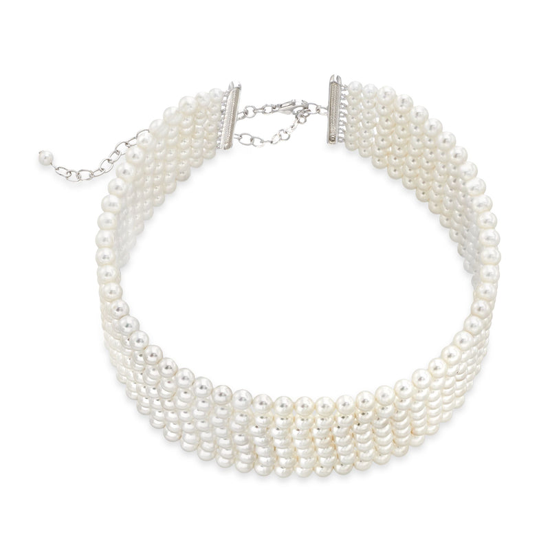Multi-row white shell pearl necklace with box clasp and short chain extender