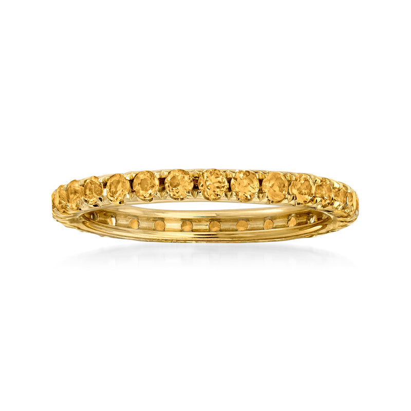 14kt yellow gold eternity band with round citrine gemstones, polished shine