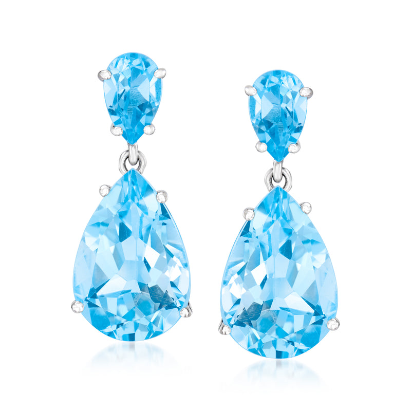 Sterling silver sky blue topaz drop earrings, pear-shaped teardrop stones