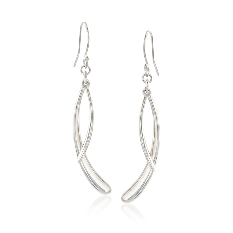 Sterling silver double drop hoop earrings with curved links and lever earwire