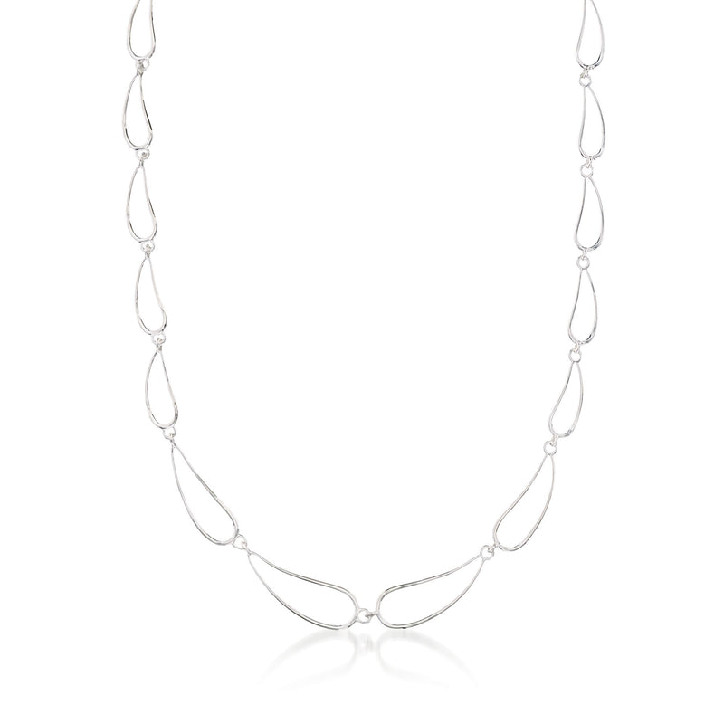 Zina sterling silver scalloped wire teardrop link necklace with oval links