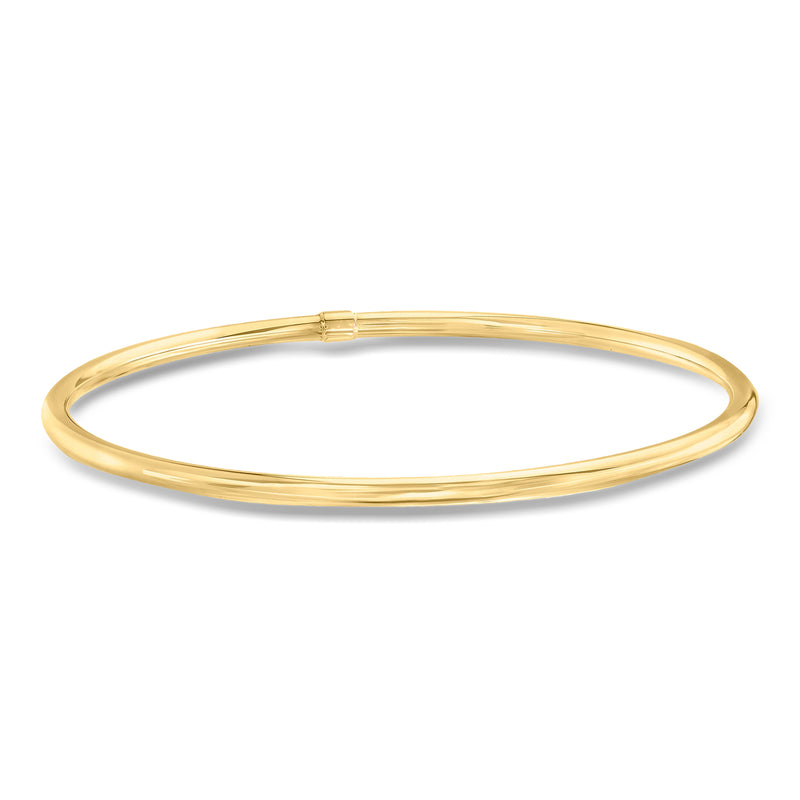 14k yellow gold bangle bracelet, smooth hinged oval band