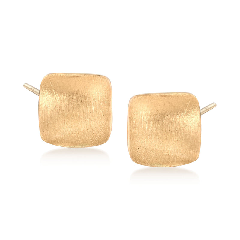 14kt yellow gold square brushed stud earrings