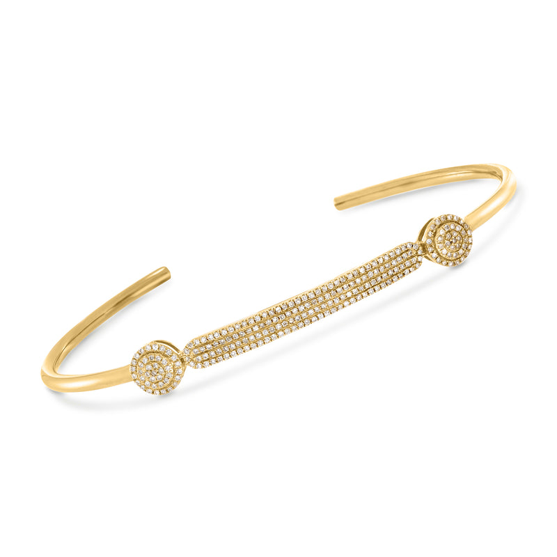 Diamond bar cuff bracelet in 14kt yellow gold with round diamond accents