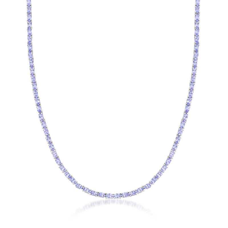 Oval tanzanite tennis necklace with purple stones and sterling silver links