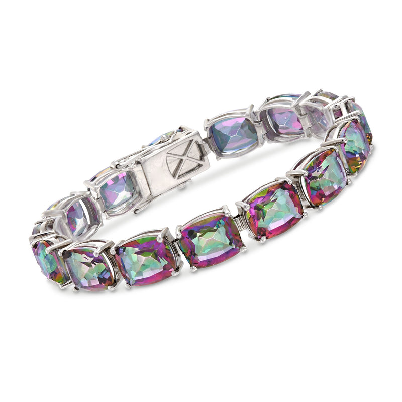 Multicolored quartz tennis bracelet in sterling silver with faceted oval stones