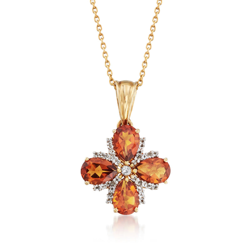 18kt gold over sterling floral pendant necklace with orange gemstones and white stones