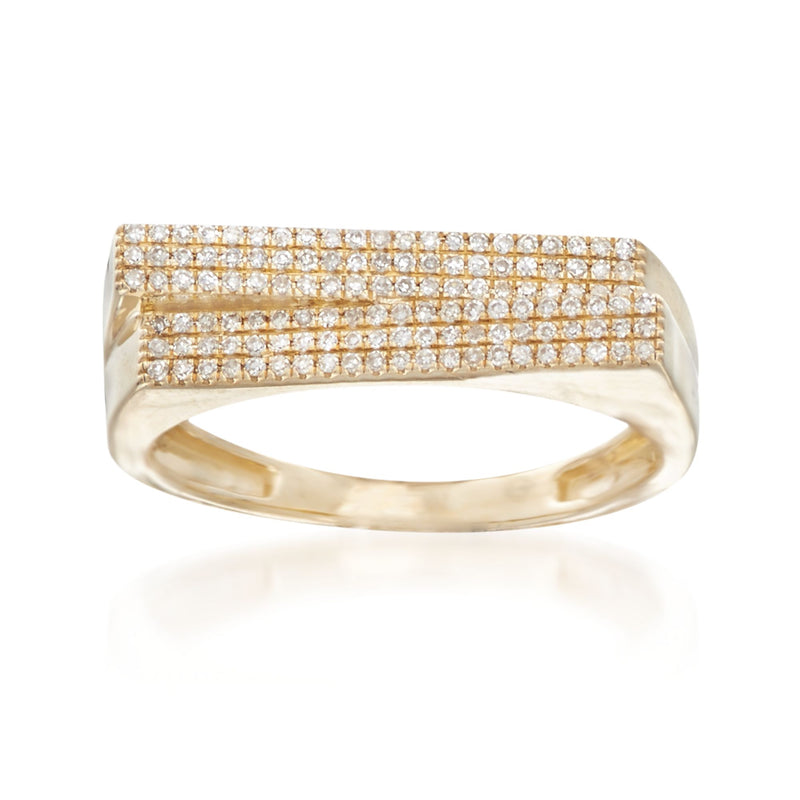 14kt yellow gold pave diamond bar ring with sparkling full-row stones