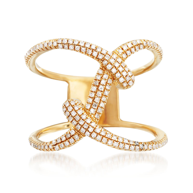 Diamond abstract curve ring in 14kt yellow gold