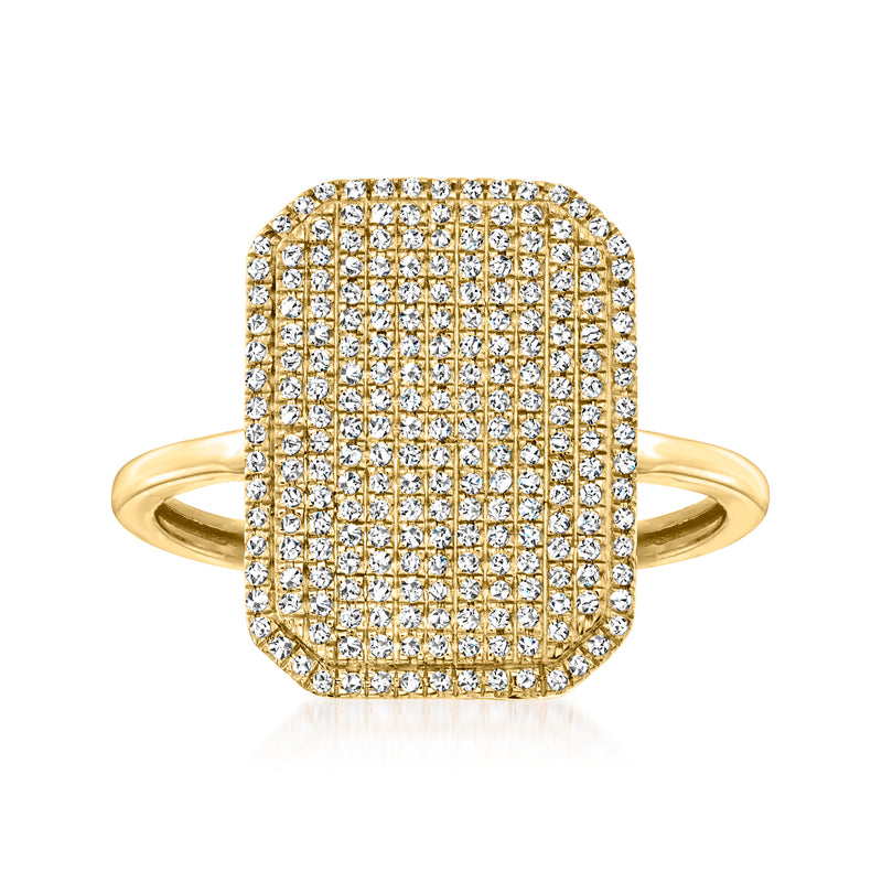 14kt yellow gold rectangular pavé diamond ring
