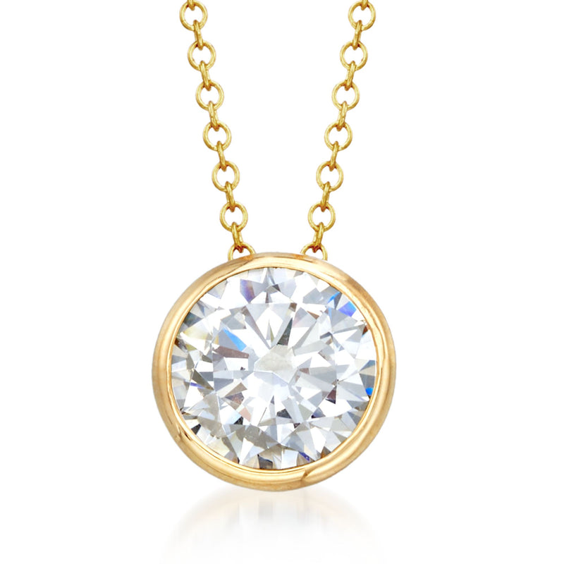14kt yellow gold bezel-set CZ solitaire necklace with round center pendant
