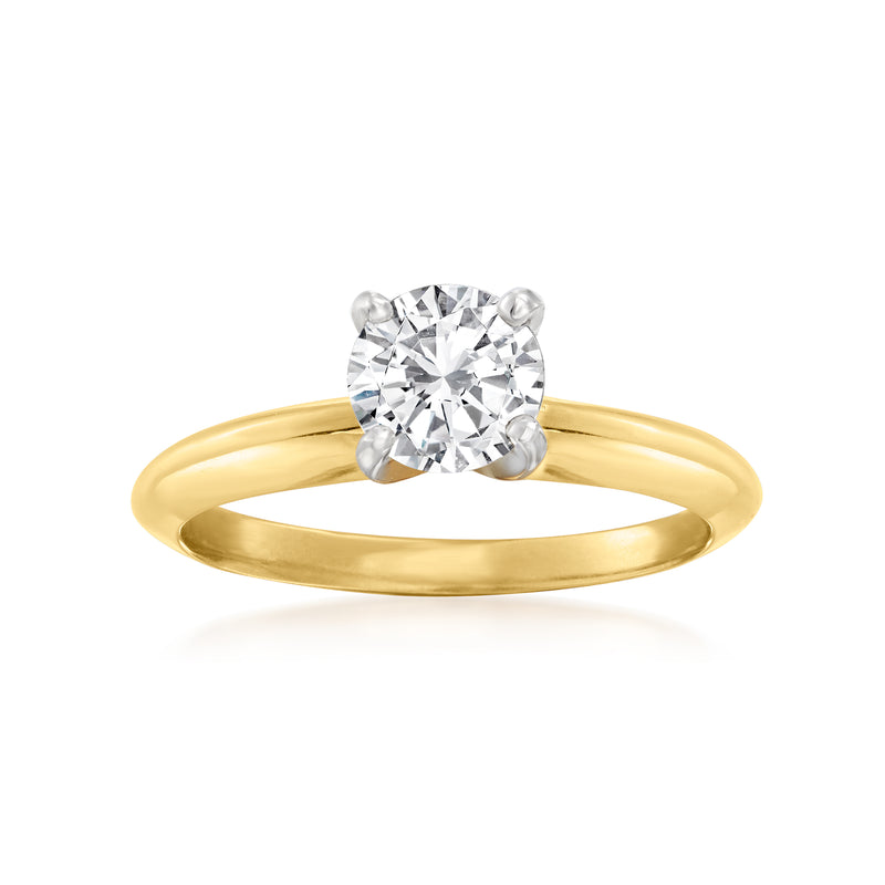 14kt yellow gold solitaire engagement ring with round diamond center