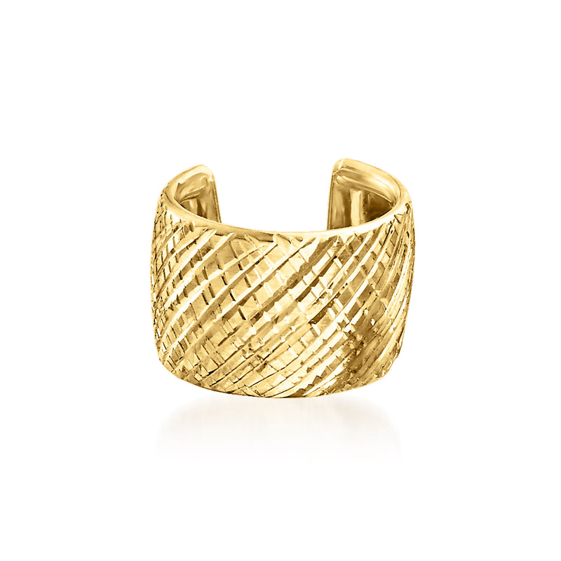 14kt yellow gold single ear cuff with cross-hatched texture