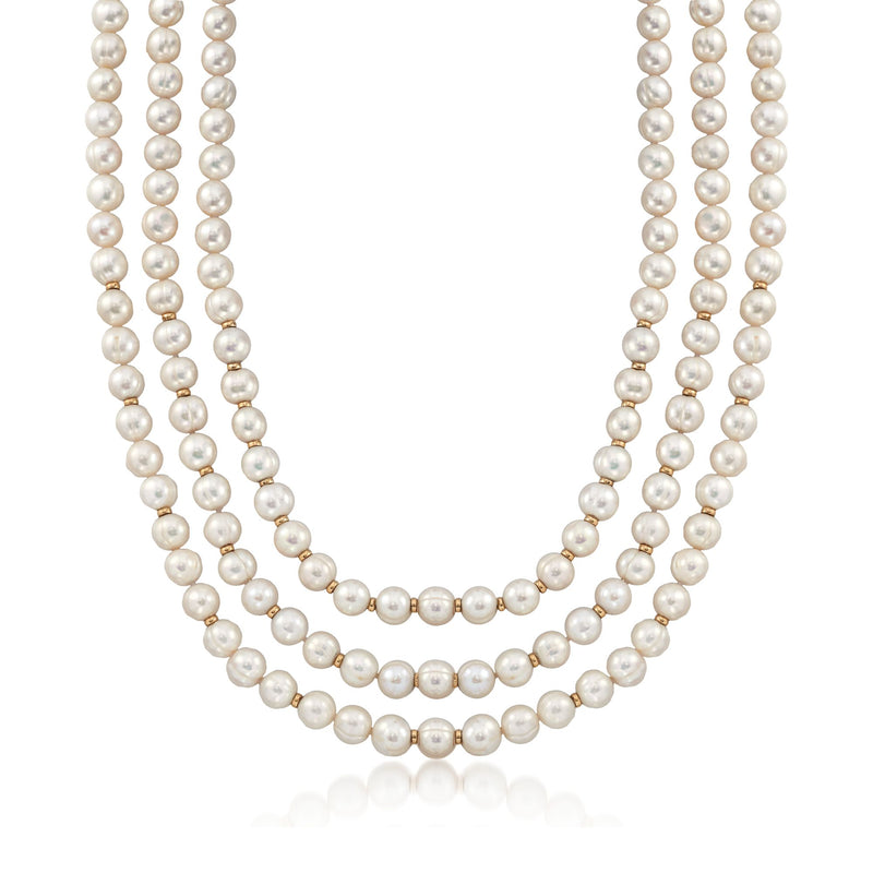 Cultured pearl three-strand necklace with 8–9mm white pearls