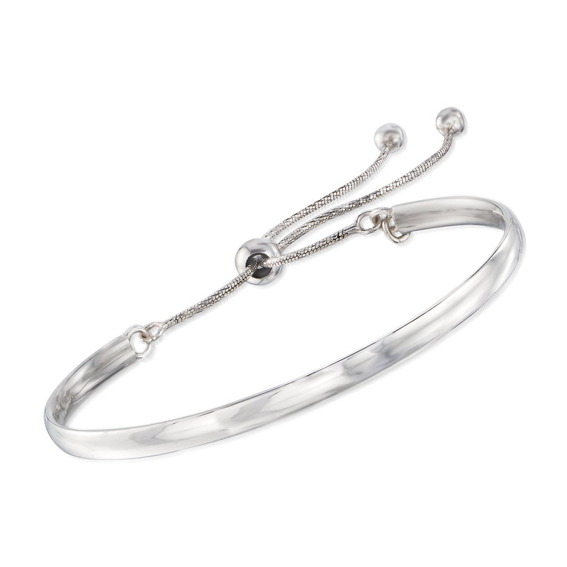 Sterling silver bolo cuff bracelet with oval hinged bangle and braided cable ends