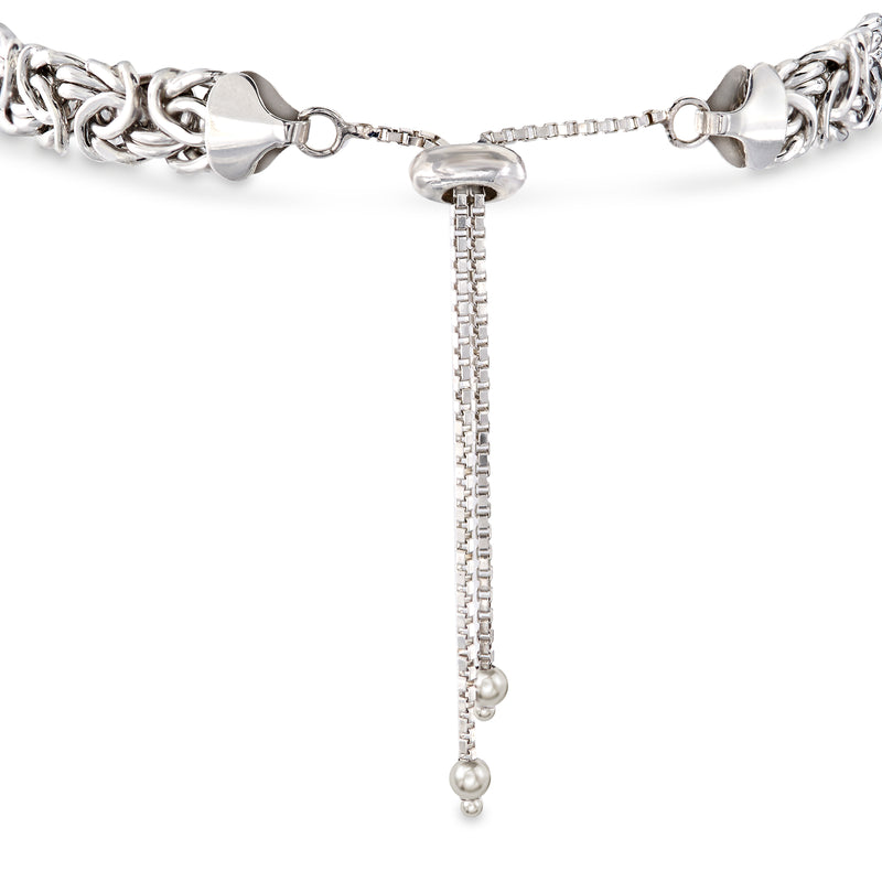 Sterling-silver bolo bracelet with link chain and dangling pearl drop