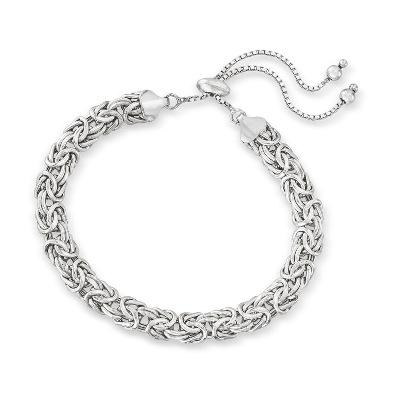 Sterling-silver Byzantine bolo bracelet with adjustable slider and end beads