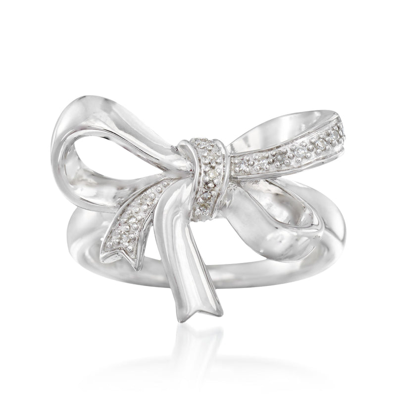 Sterling silver bow ring with diamond accents