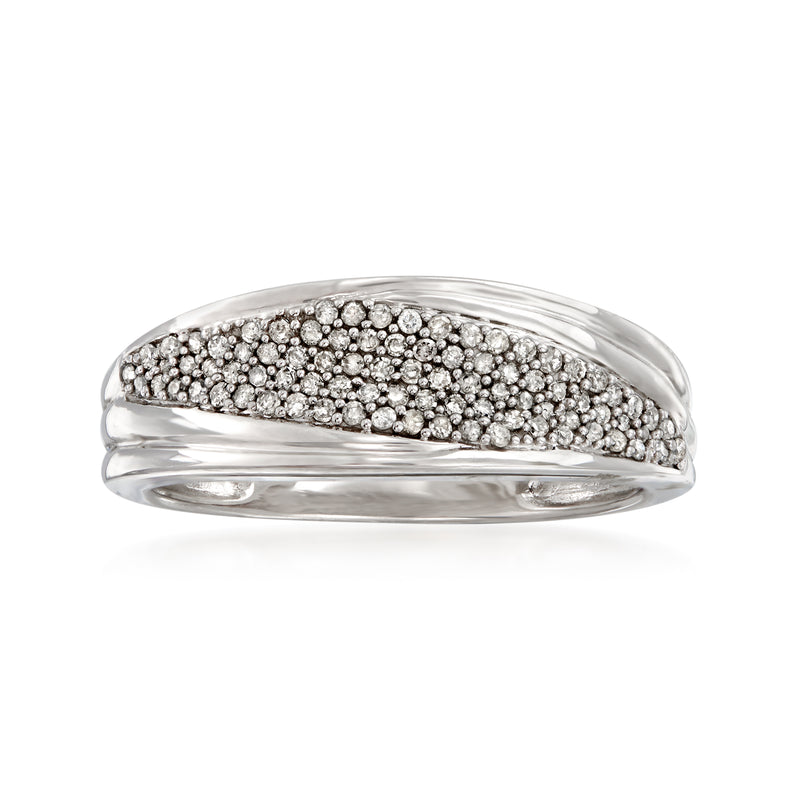 14kt white gold pave diamond ring band with scalloped top, full coverage