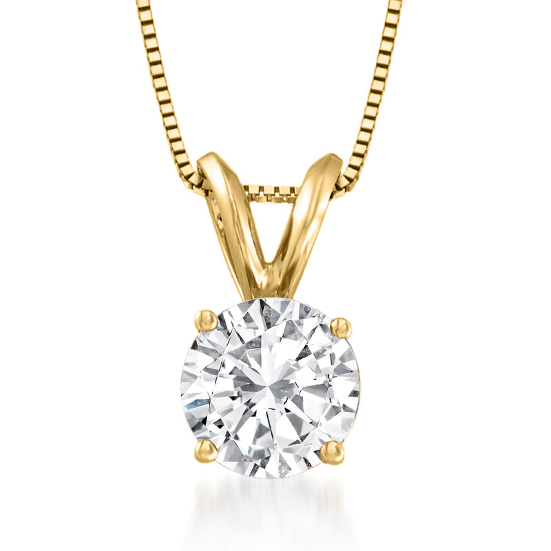 14kt yellow gold diamond solitaire necklace with round brilliant center stone