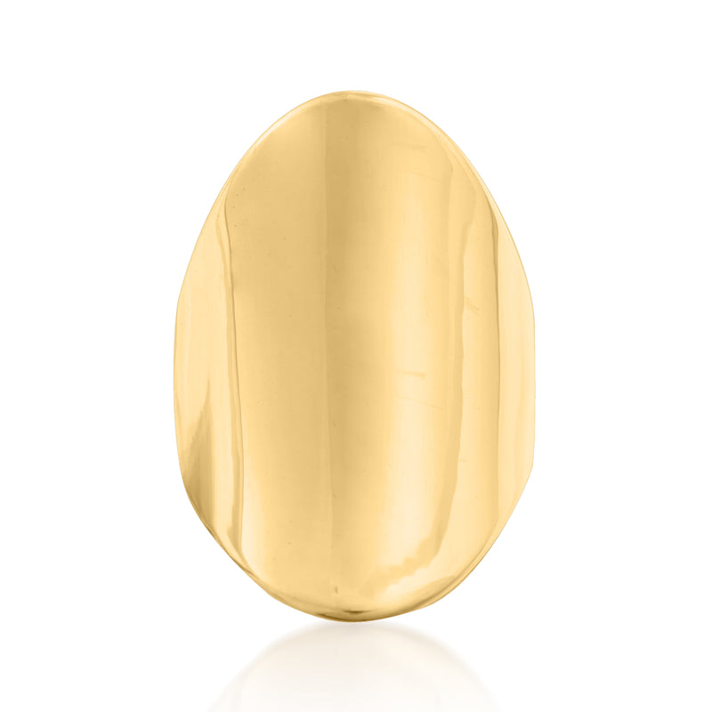 Andiamo concave oval ring in yellow gold over resin.