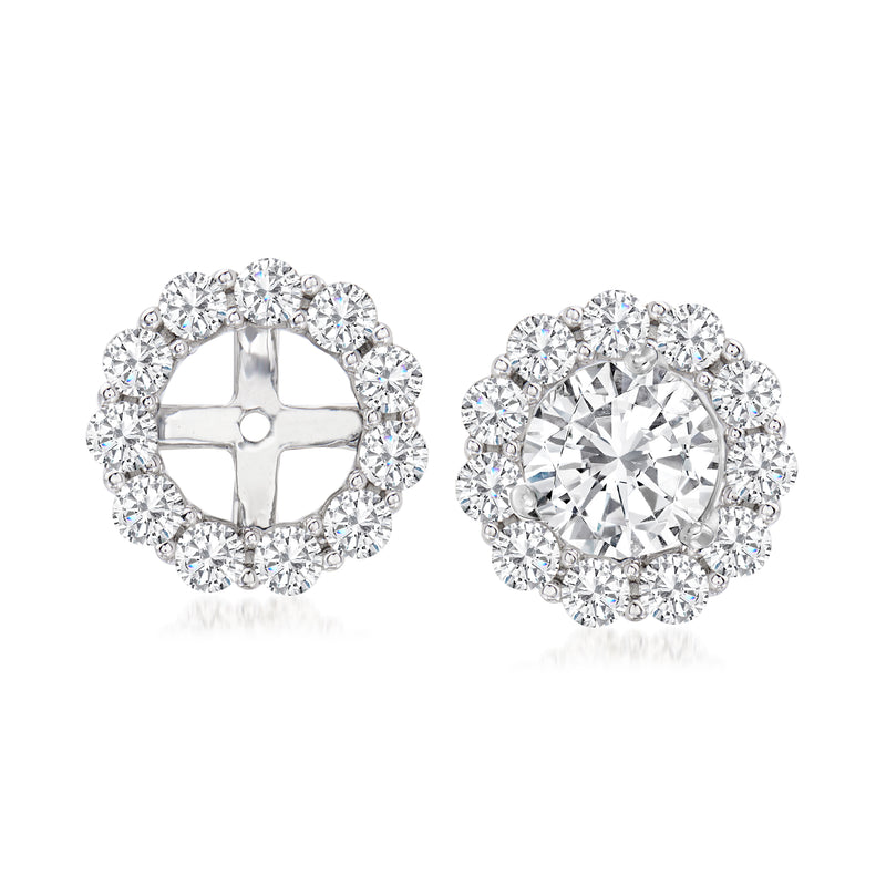 Round diamond earring jacket back, cross-shaped setting, white gold posts