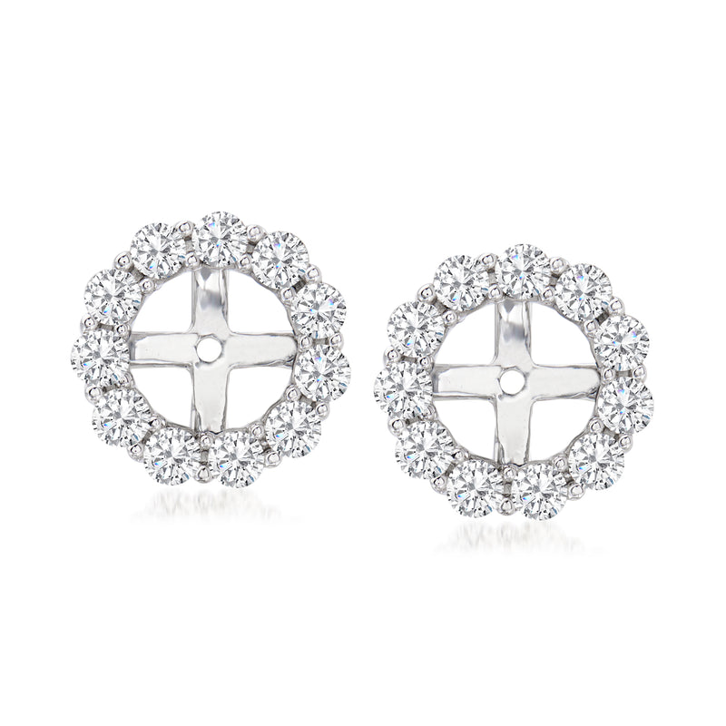 Round diamond earring jacket with halo of small stones, white gold