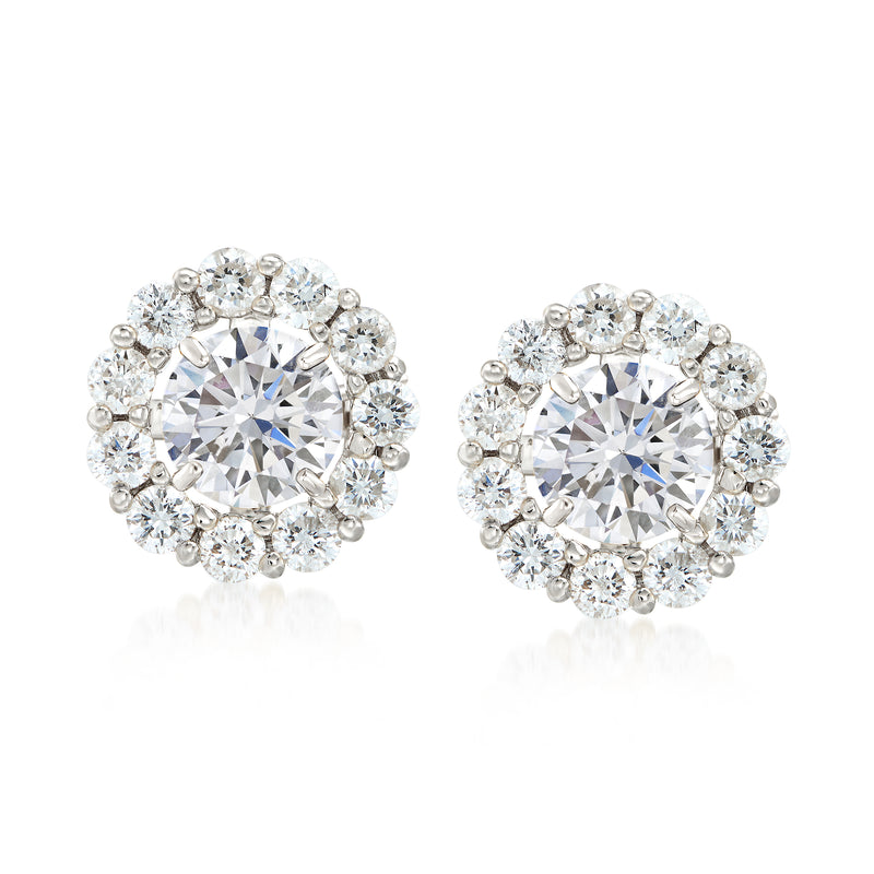 Round diamond earring jacket with large center stone and sparkling halo