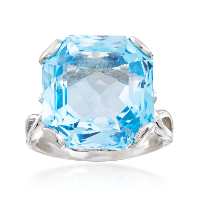 Sterling silver ring with large sky blue cushion-style gemstone center