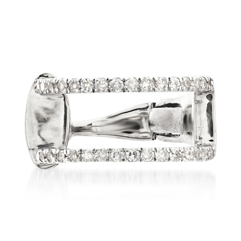 14kt white gold diamond double-row ear cuff with clear stones, polished rectangular clip