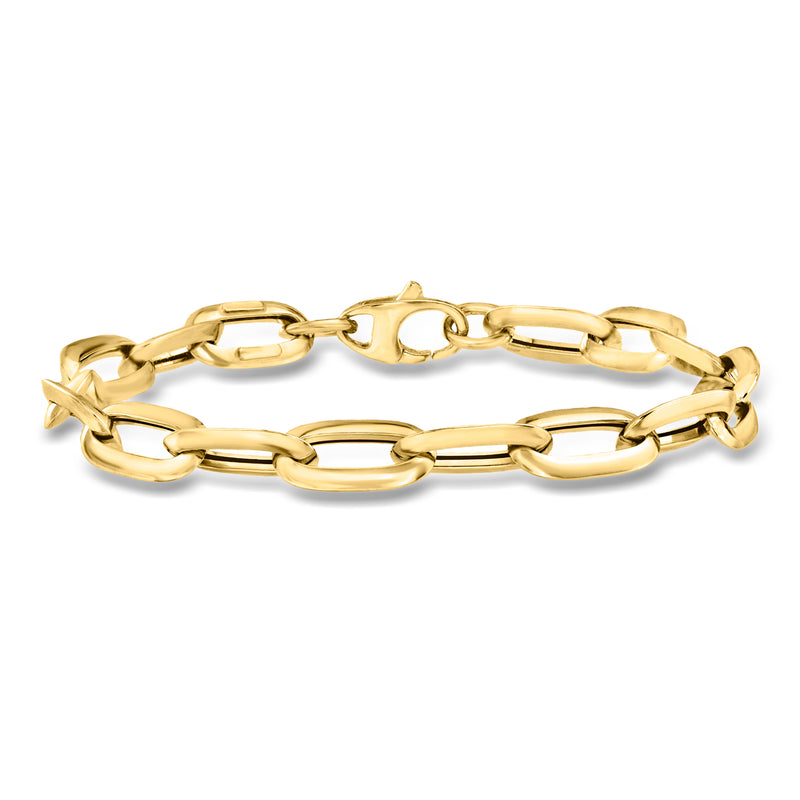 14kt yellow gold paper clip link bracelet with oval links and clasp