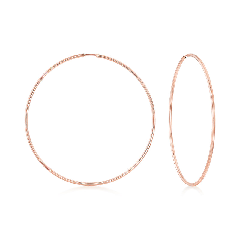 1.5mm 14kt rose gold endless hoop earrings, thin circular hoops
