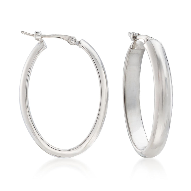 Medium oval sterling silver hoop earrings with hinged clasp