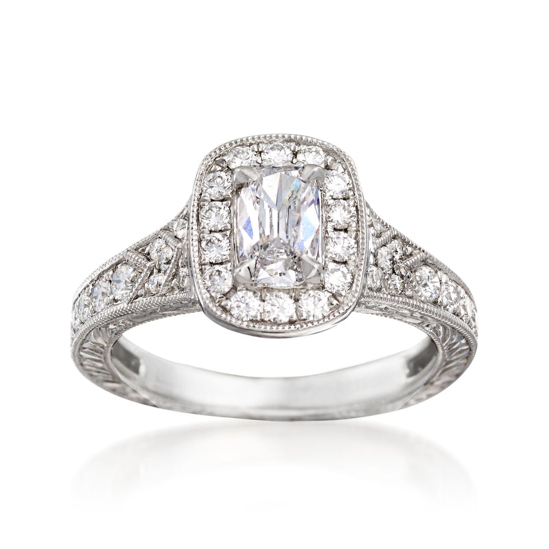 Henri Daussi diamond engagement ring in 18kt white gold with halo and pavé band