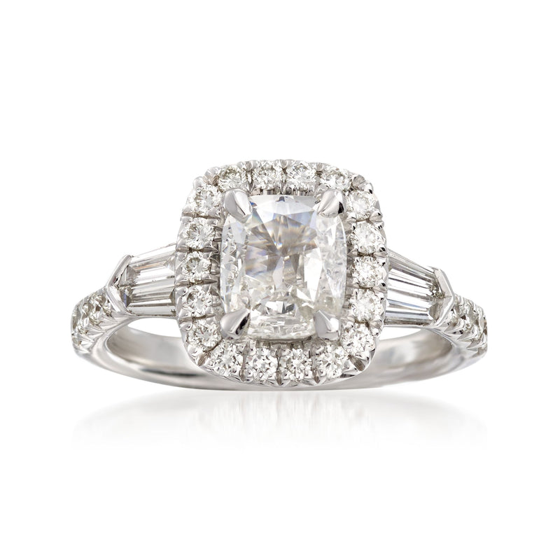 18kt white gold diamond ring with square center and halo