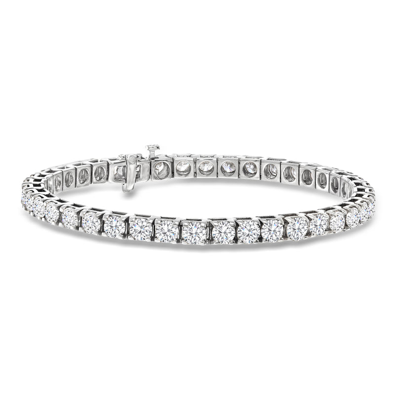 Diamond tennis bracelet in 14kt white gold with prong-set round stones, 10 ct t.w.