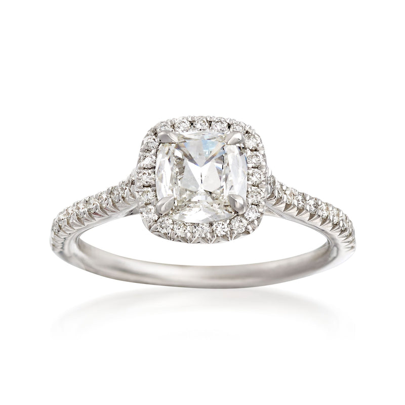 18kt white gold diamond engagement ring with large square-cut center and halo
