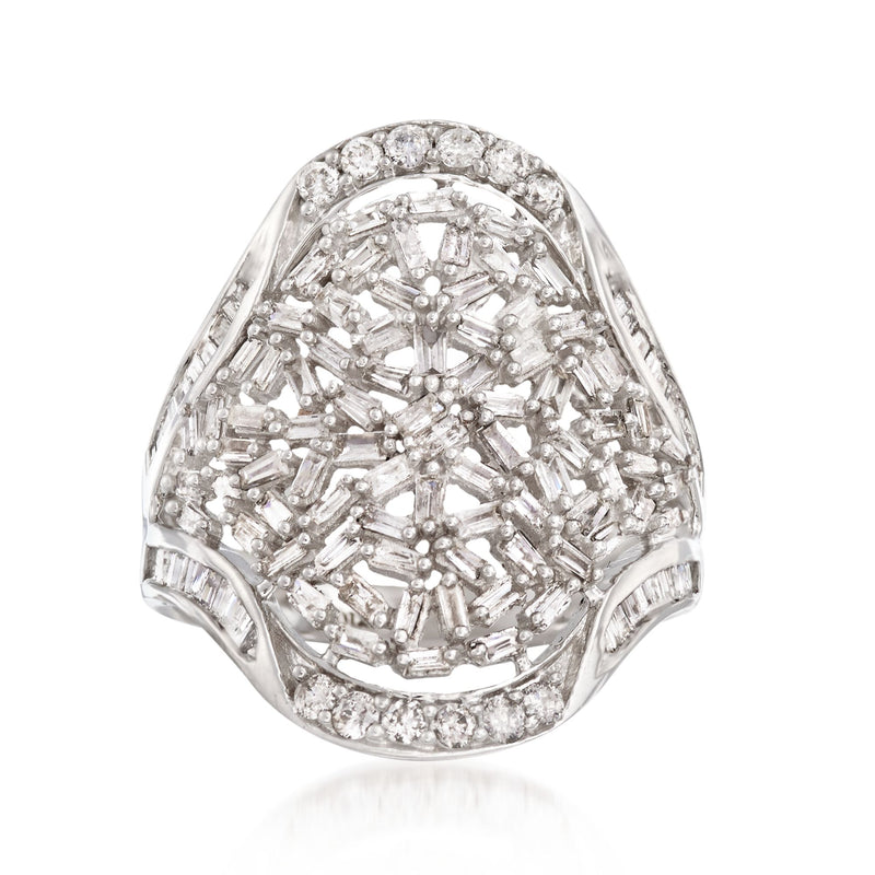 Diamond cluster ring in 14kt white gold, top view