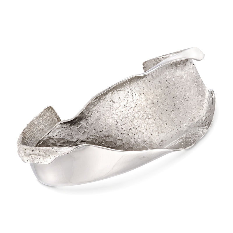 Sterling silver wavy cuff bracelet with textured multi-finish shimmer