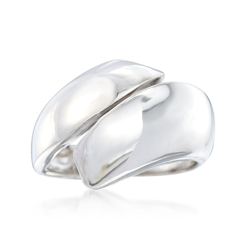 Sterling silver split-top band ring with glossy rounded open design