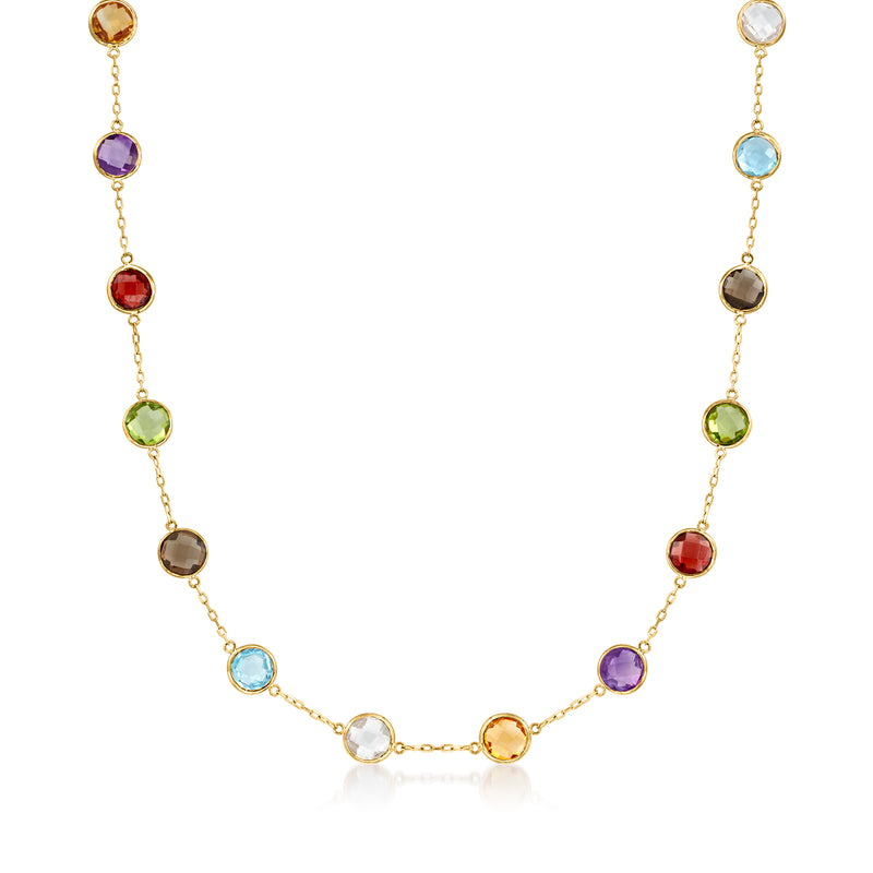 14kt yellow gold station necklace with bezel-set multicolor gemstones