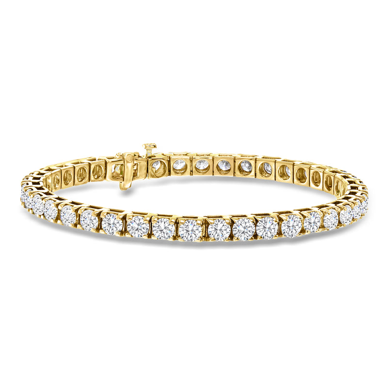 14kt yellow gold diamond tennis bracelet with round white diamonds and hinged closure