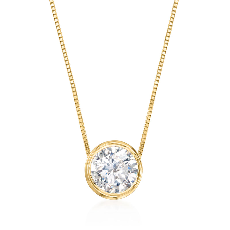 14kt yellow gold bezel-set round diamond pendant necklace