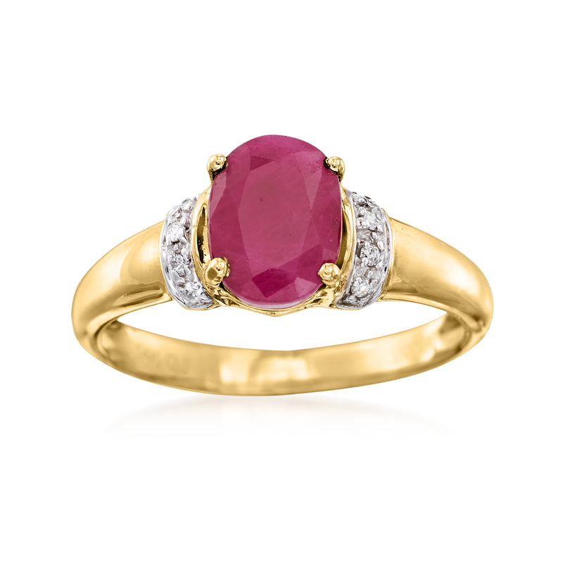 14kt yellow gold ruby and diamond oval cluster ring