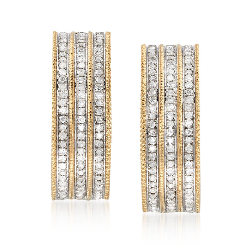 Multi-row diamond hoop earrings in gold over sterling