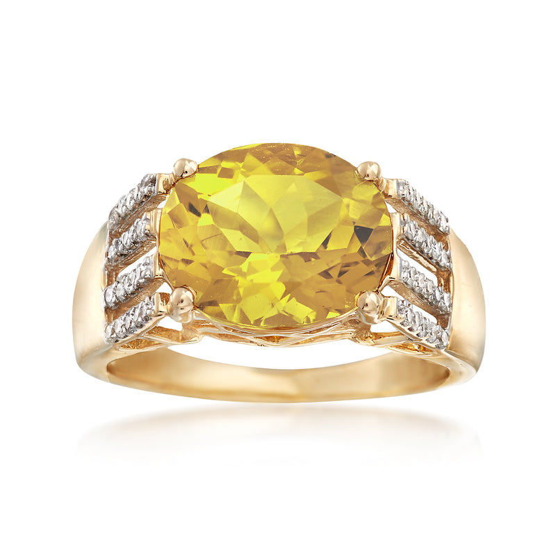 Yellow beryl ring in 14kt yellow gold with diamond side accents