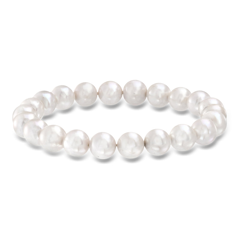 Cultured pearl stretch bracelet with round white pearls, elastic bead design