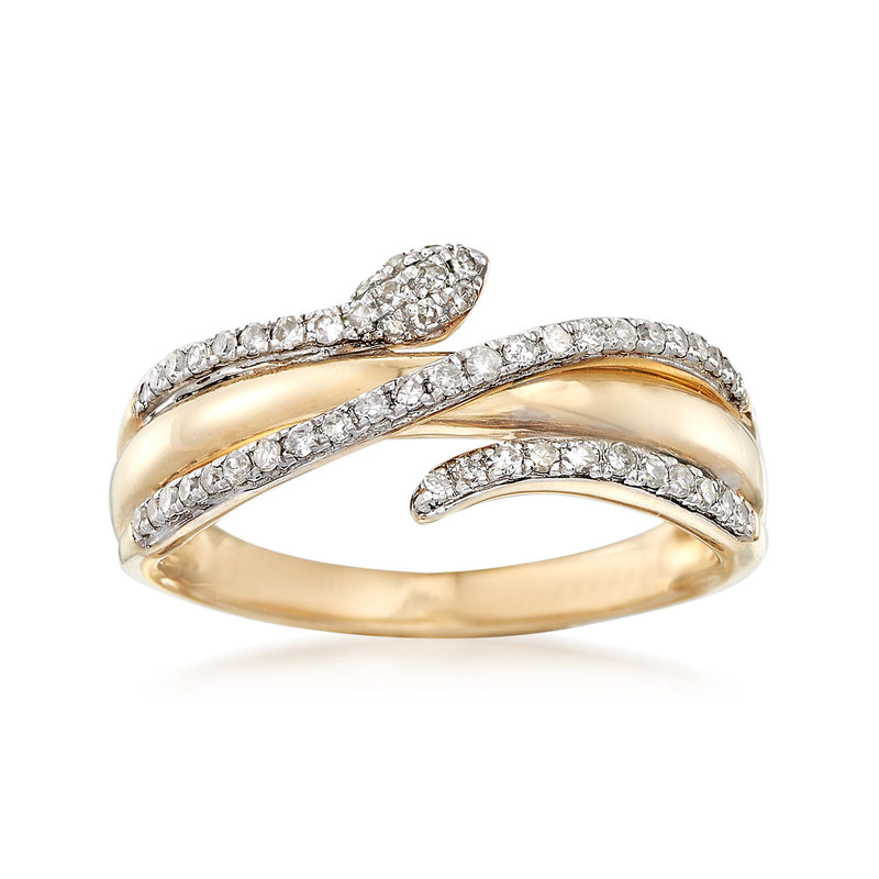 14kt yellow gold snake ring with diamond-accented wraparound design